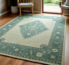 Handknotted Oushak Wool Rug A Cream